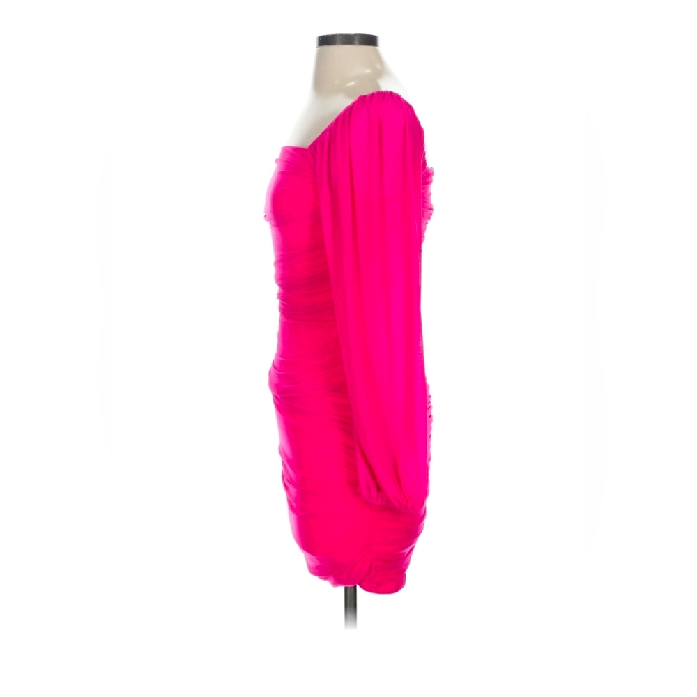 Fuchsia Square-Neck Ruched Long-Sleeve Mini Dress - Picture 4 of 6